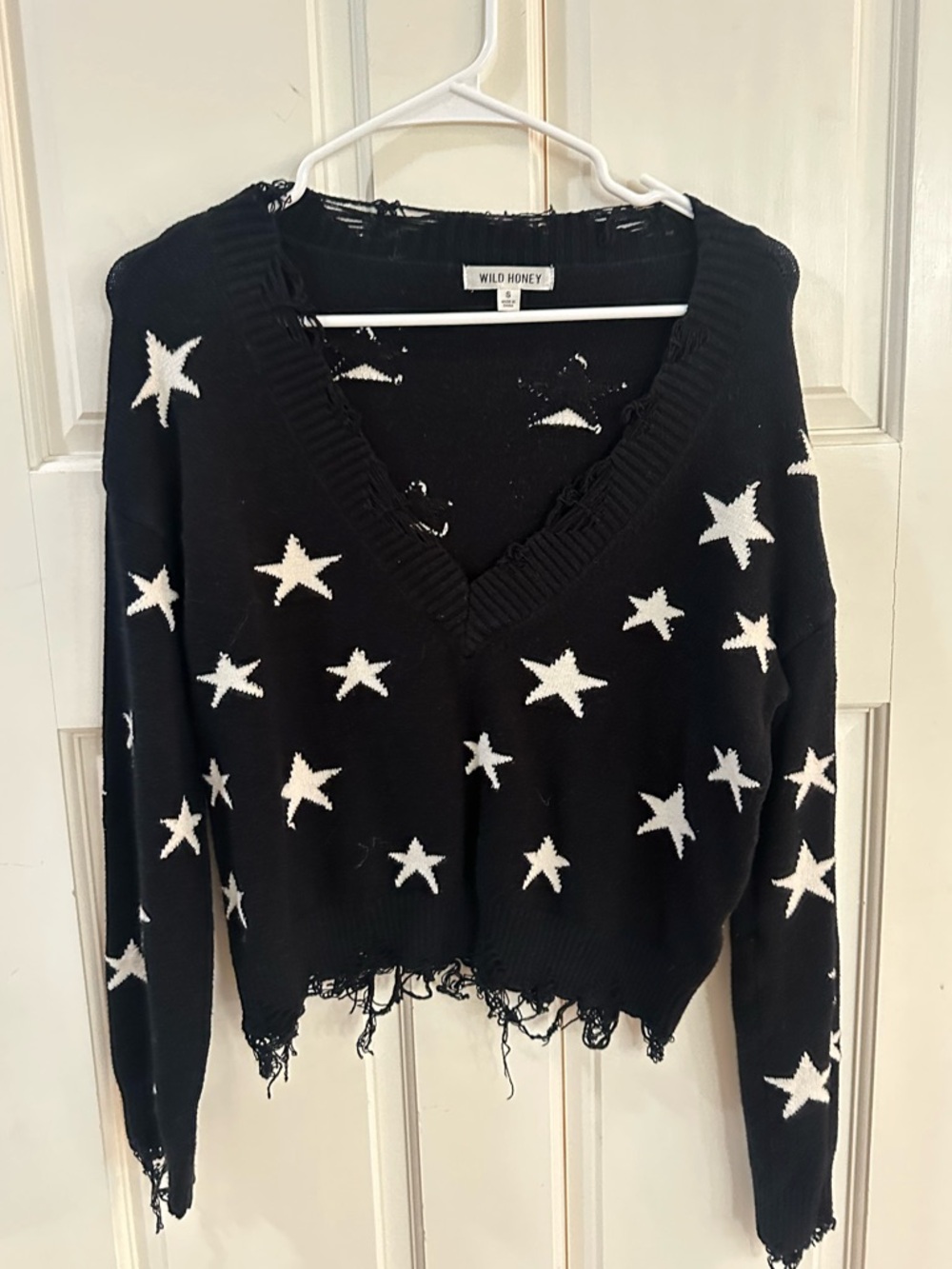 Wild Honey Black V-Neck Star Knit Sweater